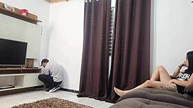 The technician catches housewife in private moment while doing urgent home repairs