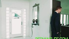 A horny teen fingers milf's clit as she rides hard cock then sucks it off