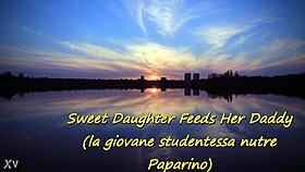 Young babe dominates old man with food fetish humiliation and spitting femdom control