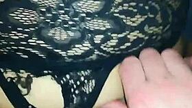 Tied up girlfriend sucks big cock while watching kinky videos