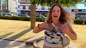 Public park slut chokes on cock deepthroat then begs for piss and cumshot on eyes