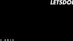 two naughty brunettes share monster cock riding doggystyle