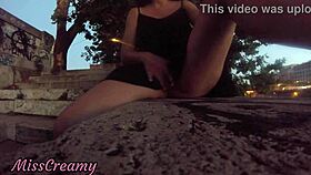She flashes her pussy publicly in city center, masturbating risky near crowds