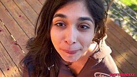 Petite All-Natural Teen Sucks Boyfriend's Cock in Woods Swallows Load