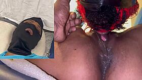 masked ebony babe squirts wildly on dildo in wet orgasm