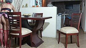 his throbbing cock stiffens watching me clean in lingerie