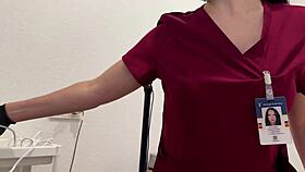 nurse shoves laser on balls while deepthroating throbbing cock