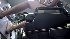 hey watch this horny gym beauty finger pussy and squirt on bench