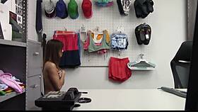 mall officer teases shoplifting milf with slow strip search