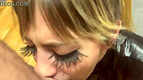 Blonde's pretty face craves spit and cum swallow