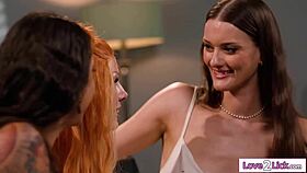 Blind date flops but sparks hot threesome with brunettes licking shaved pussies in lesbian tribbing frenzy.