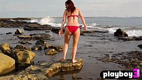 redhead milf elizabeth marxs strips bikini rips clothes posing naked with big tits