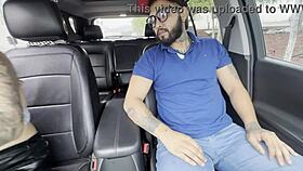 Big ass stranger in miniskirt hops in car for creampie ride