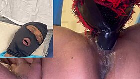 masked ebony babe squirts wildly on dildo in wet orgasm