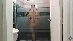 his throbbing cock stiffens watching me clean in lingerie