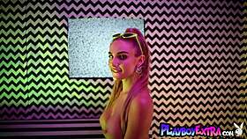 Blonde Kenzie Anne strips slutty stockings teasing big tits