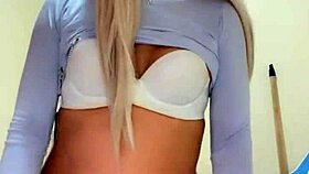 pretty transsexual strokes her small tits smoothly