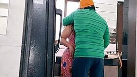Husband devours chubby wife's juicy pussy while she moans in kitchen!