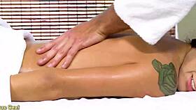  masseuse shoves cock deep inside taylor russo's shaved milf pussy during oily rub