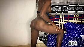 Big black dick bangs slim ebony wet pussy in rough standing doggystyle creampie