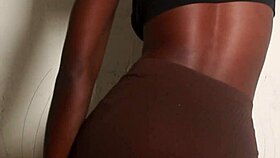 ebony babe squeezes cock tight with small waist ass