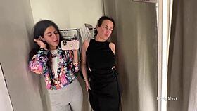 two HORNY LESBIANS kiss and play in the public locker room