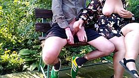 curvy mature flashes huge natural tits in public park till guy cums