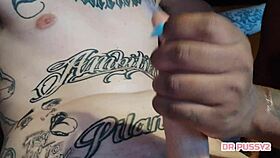 Ebony Tattoo Babe Delivers Deepthroat Handjob Cumshot Explosion