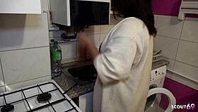 curvy big butt swiss babe chats dirty then fucks risky on kitchen table squirting hard before creampie fillup