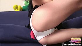 petite teen flashes skirt panties in exciting upskirt tease