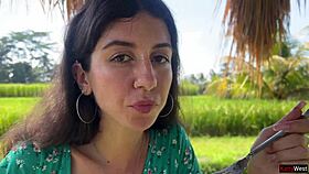 skinny teen walks public cafe with cum-covered face eating sperm pasta carbonara