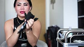 She slips on latex gloves for soothing ASMR vibes
