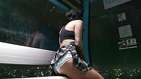 hot skinny latina tranny flashes her miniskirt tanga in public