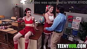 professor catches jill taylor and julia james skirts up then pounds both in class