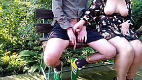 curvy mature flashes huge natural tits in public park till guy cums