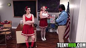 professor catches jill taylor and julia james skirts up then pounds both in class