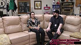 Mara Luv gets a backstage second opinion with shaved pussy close up