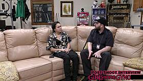 Mara Luv gets a backstage second opinion with shaved pussy close up