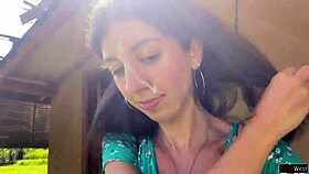 skinny teen walks public cafe with cum-covered face eating sperm pasta carbonara