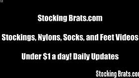 Discover Carmen's stockings as she tempts foot worship desires