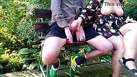 curvy mature flashes huge natural tits in public park till guy cums