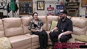 Mara Luv gets a backstage second opinion with shaved pussy close up