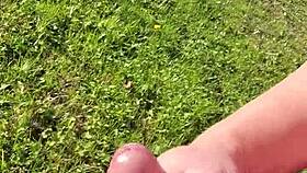 explosive handjob blasts cum in sunny garden nature spot!