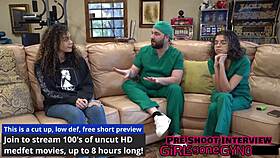 Mara Luv gets a backstage second opinion with shaved pussy close up