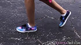 Petite teen bounces wildly on massive throbbing cock