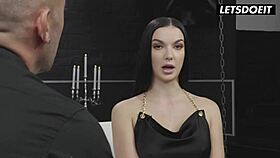 big tits brunette gets gang drilled deep in tight butthole then jizzed