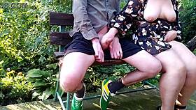 curvy mature flashes huge natural tits in public park till guy cums