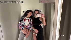 two HORNY LESBIANS kiss and play in the public locker room