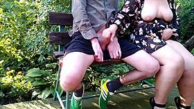 curvy mature flashes huge natural tits in public park till guy cums