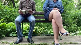 lustful chubby milf flashes pantyhose pussy on street